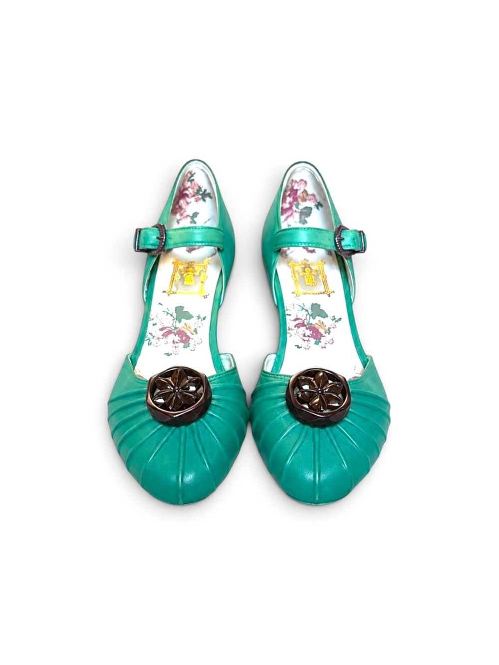 Anthropologie Turquoise Mary Jane Heels with Medallion - Picture 4 of 10